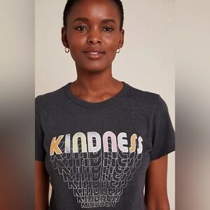 Anthropologie x Junk Food Clothing "Kindness" Gray Graphic Tee Shirt Top M Retro